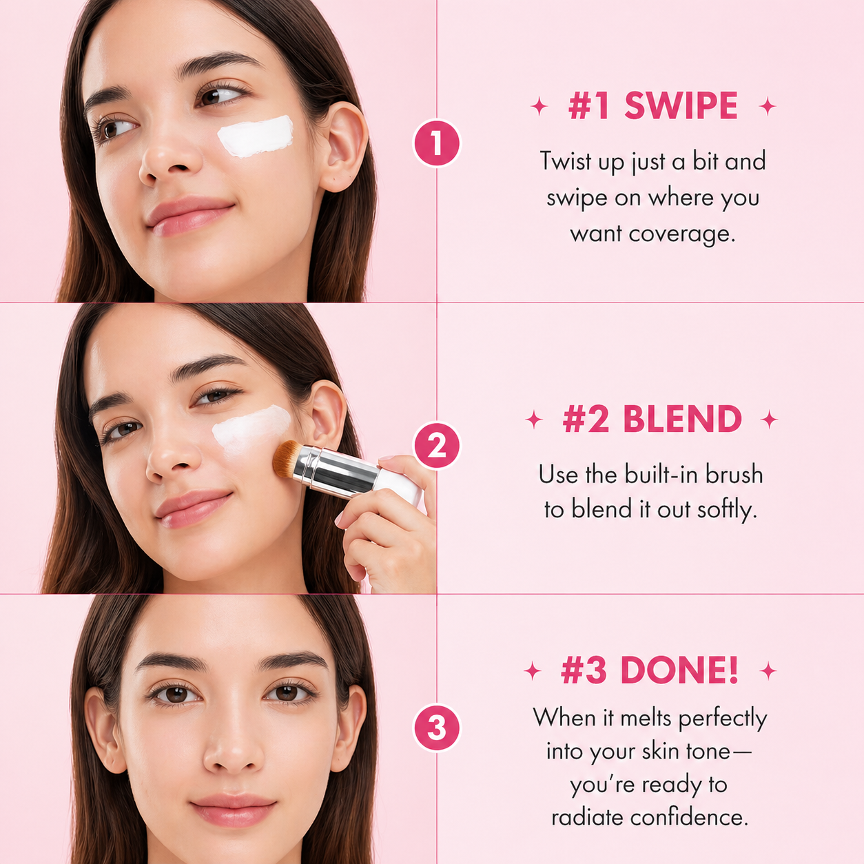 Korean 2‑in‑1 Color‑Changing Foundation Stick with Travel Brush