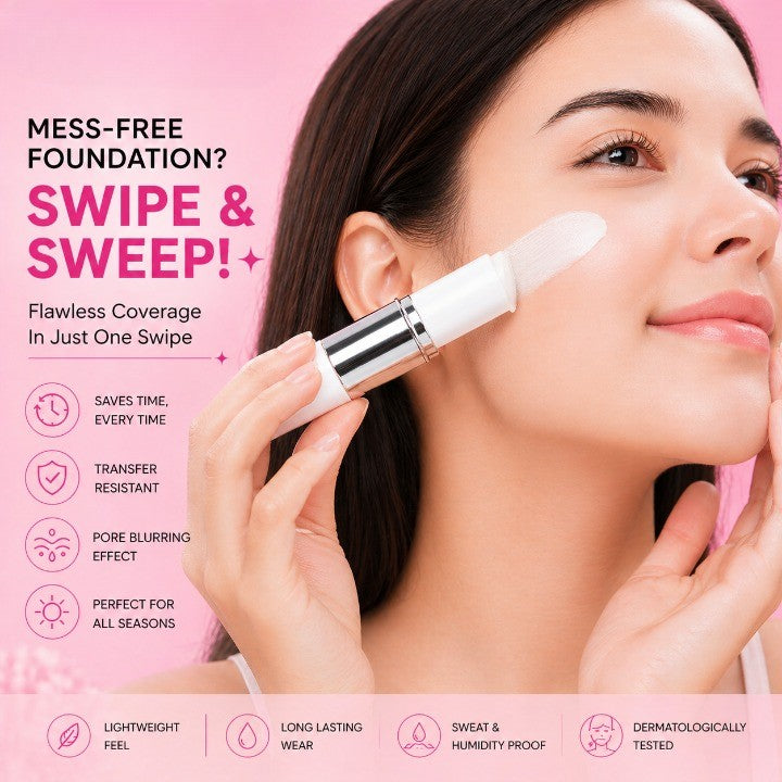 Korean 2‑in‑1 Color‑Changing Foundation Stick with Travel Brush