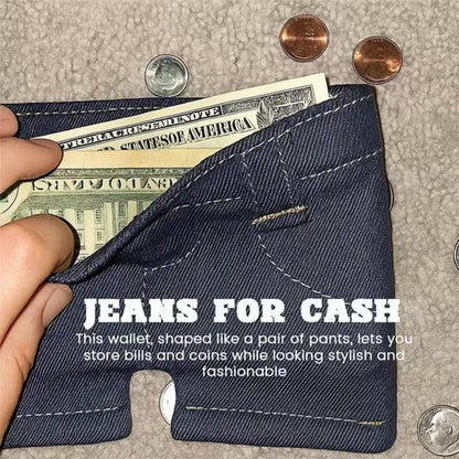 🏆Hot Sale⚡Mini Jeans Shaped Wallet - Denim Bifold Wallet for Men & Women