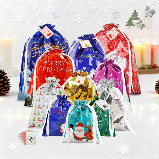 Christmas Cheer Drawstring Gift Bags