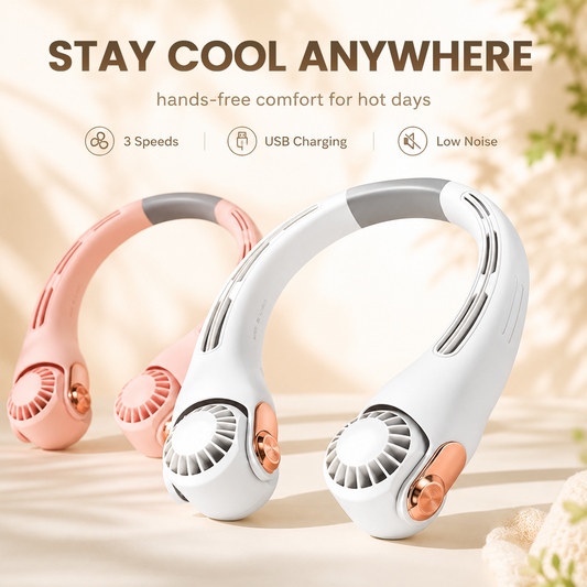 ❄️ Portable Neck Fan - 3-Sec Instant Cooling, 360° Rotating Head, 3-Speed Airflow