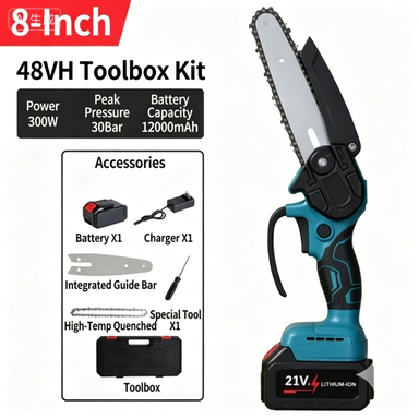 2 Battery 6-8  Mini Cordless Chainsaw Electric One-Hand Saw Wood Cutter