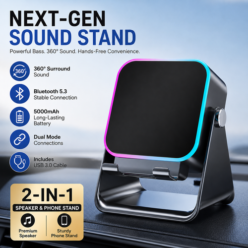 Touch-to-Play Wireless Speaker & Phone Stand 🔥 (RGB Glow Edition) 🌈