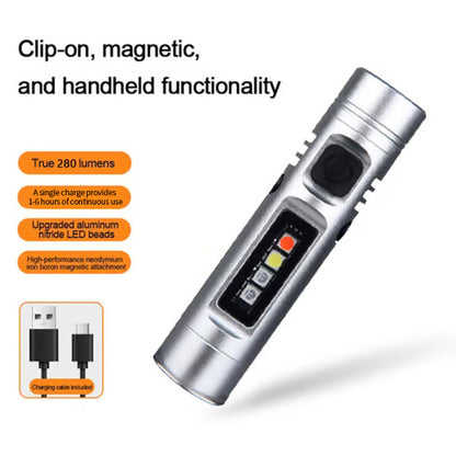 🔦Pocket Rechargeable EDC Flashlight: Mini Keychain Light with Fire Starter & Window Breaker