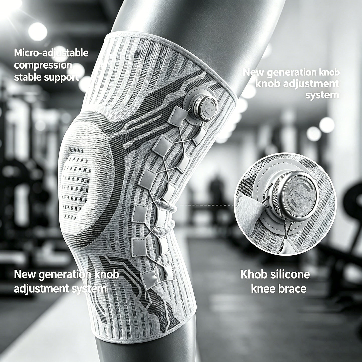 Knob-Adjustable Silicone Shock-Absorbing Knee Sleeve with Dual Spring Support