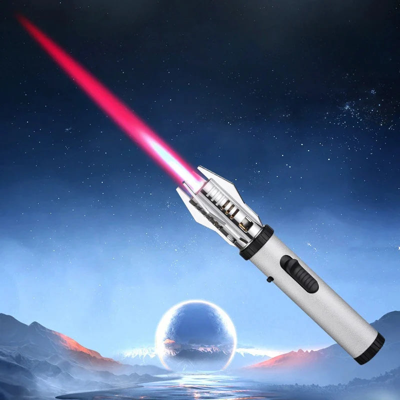 Hrimzw™ Lightsaber Lighter - Black Windproof Metal Torch Lighter with Red Flame for Kitchen, Candles & Outdoor Survival - Cool Gift for Star Wars Fans