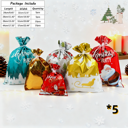 Christmas Cheer Drawstring Gift Bags