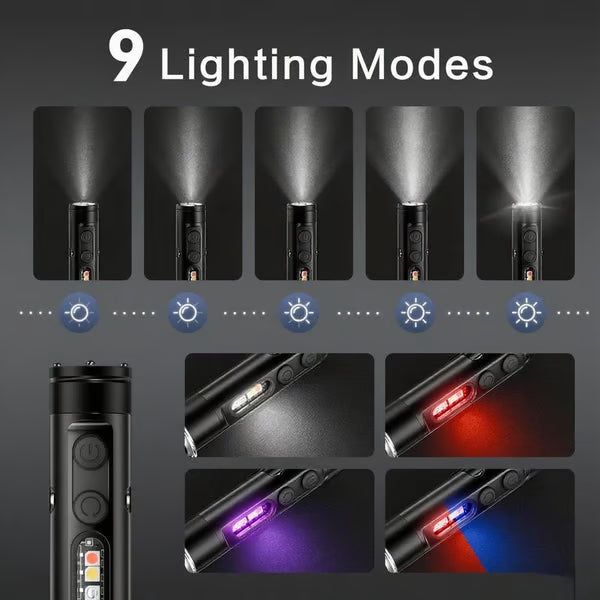 🔦Pocket Rechargeable EDC Flashlight: Mini Keychain Light with Fire Starter & Window Breaker