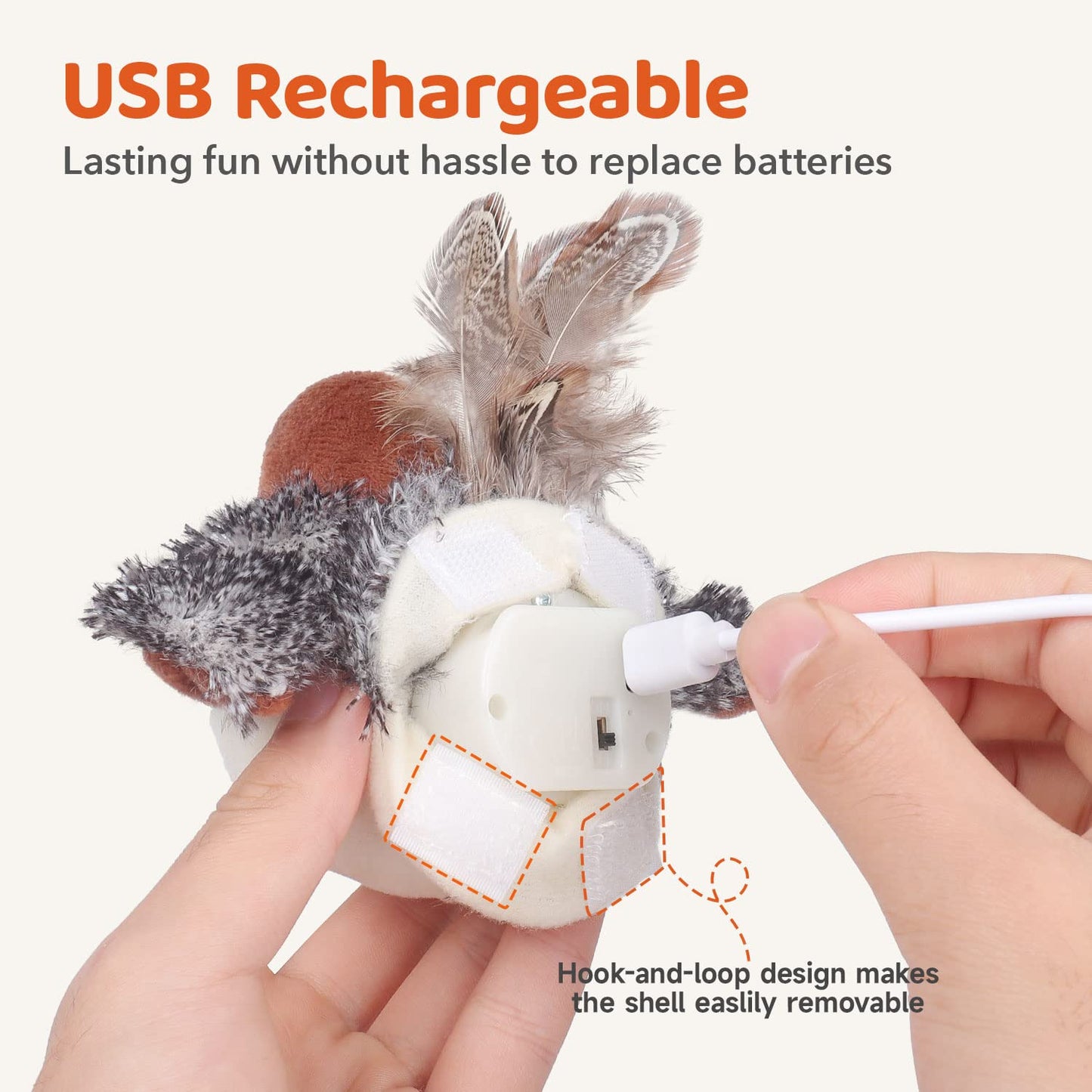 🐦Flapping Bird Cat Toy – Rechargeable, Chirping & Touch-Activated