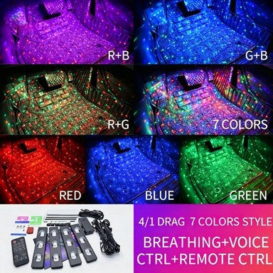 Car USB Foot Full Earth Star LED Ambient Light with Remote Control