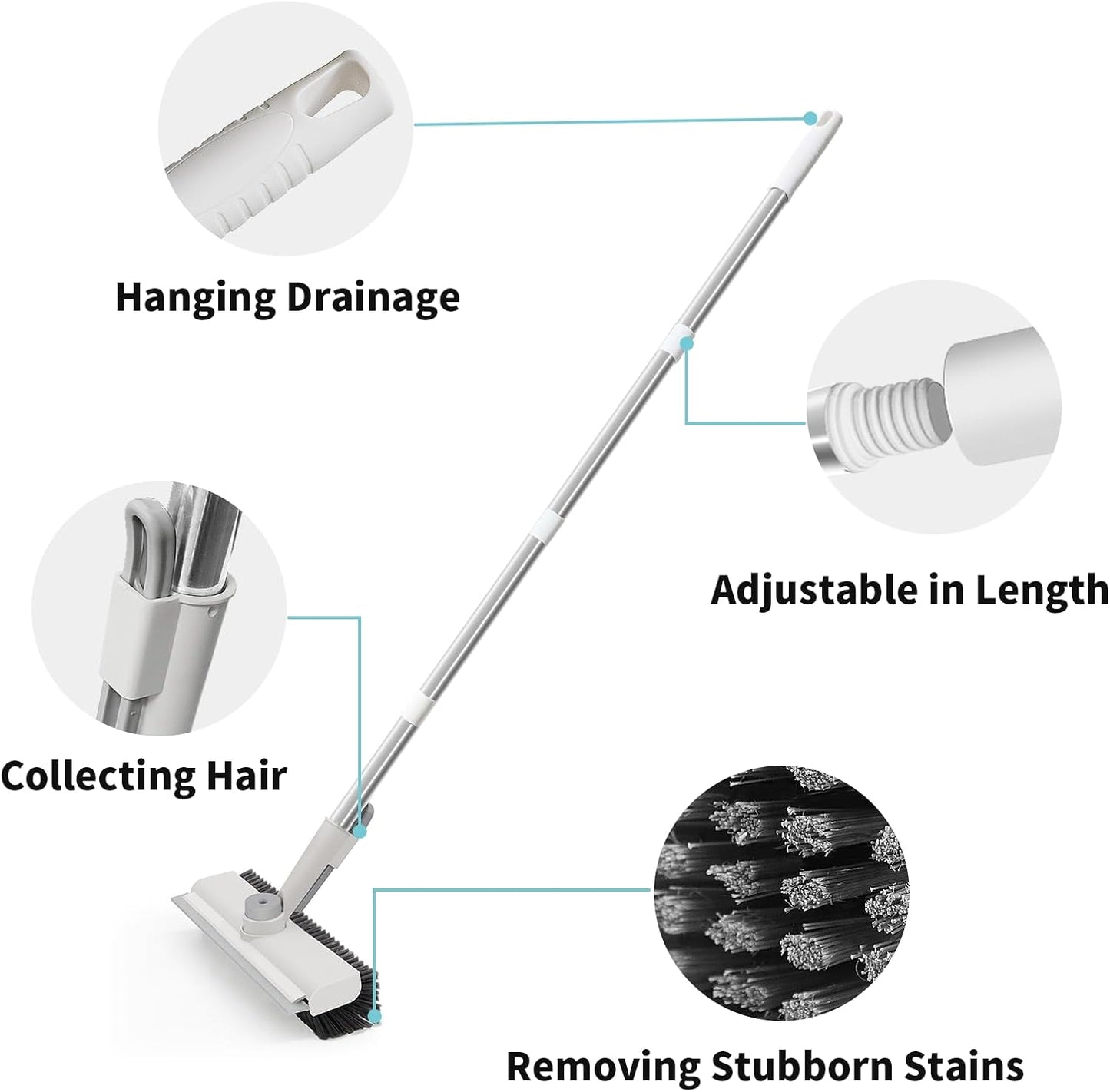 Floor Scrub Brush with Long Handle, 3 in 1 Scrape and Heavy-Duty Stiff Bristle Scrubber Brush