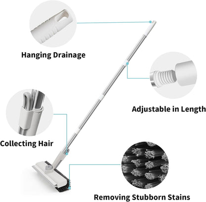Floor Scrub Brush with Long Handle, 3 in 1 Scrape and Heavy-Duty Stiff Bristle Scrubber Brush