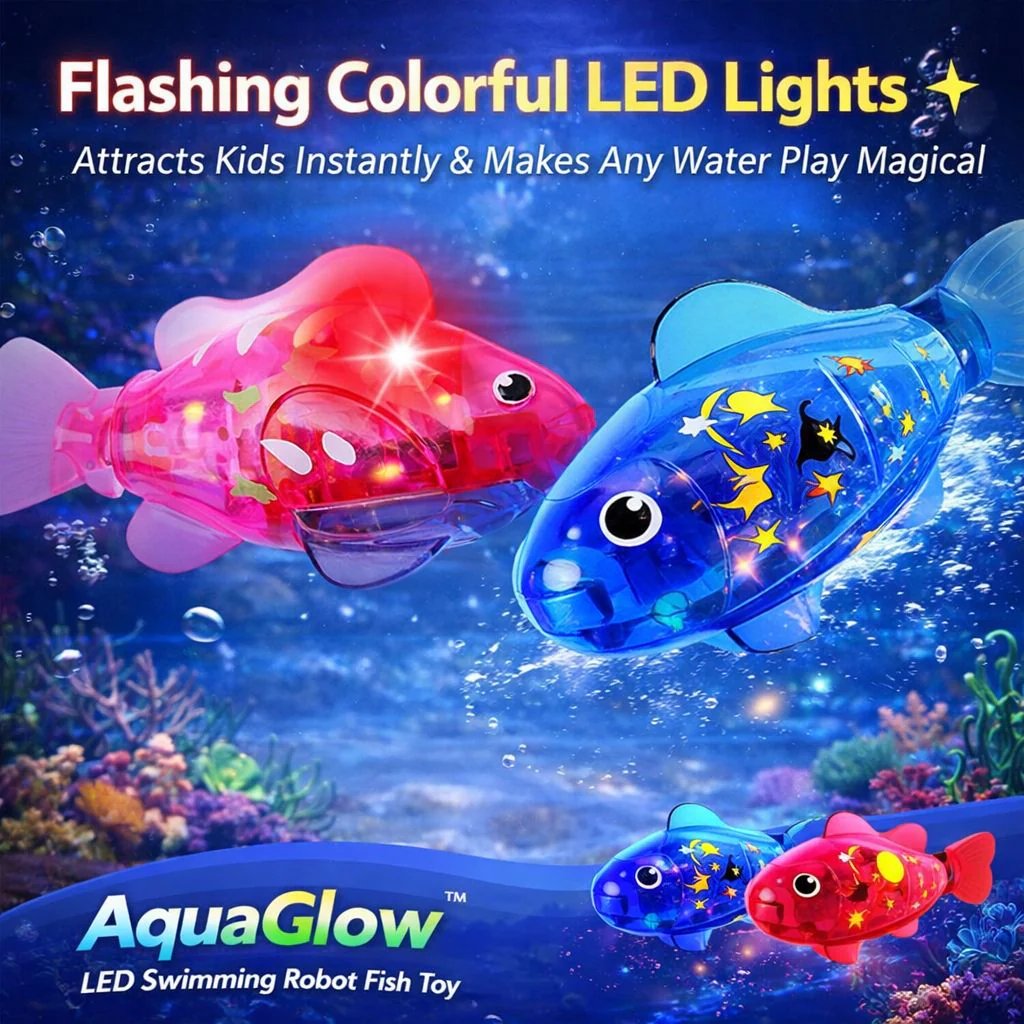 سمكة روبوت سحرية متوهجة (4 قطع) - ألعاب سباحة بإضاءة LED تعمل بالماء 🐠✨