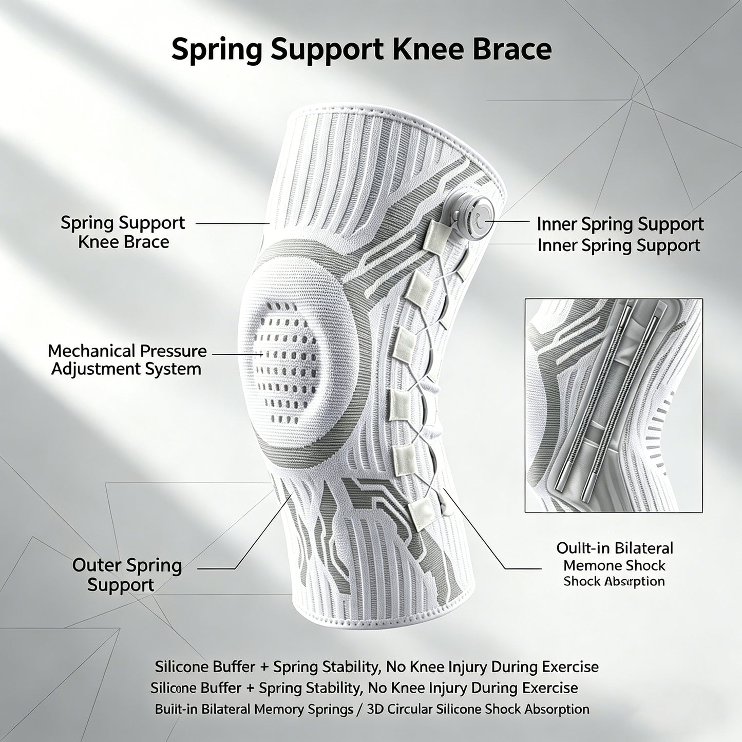 Knob-Adjustable Silicone Shock-Absorbing Knee Sleeve with Dual Spring Support