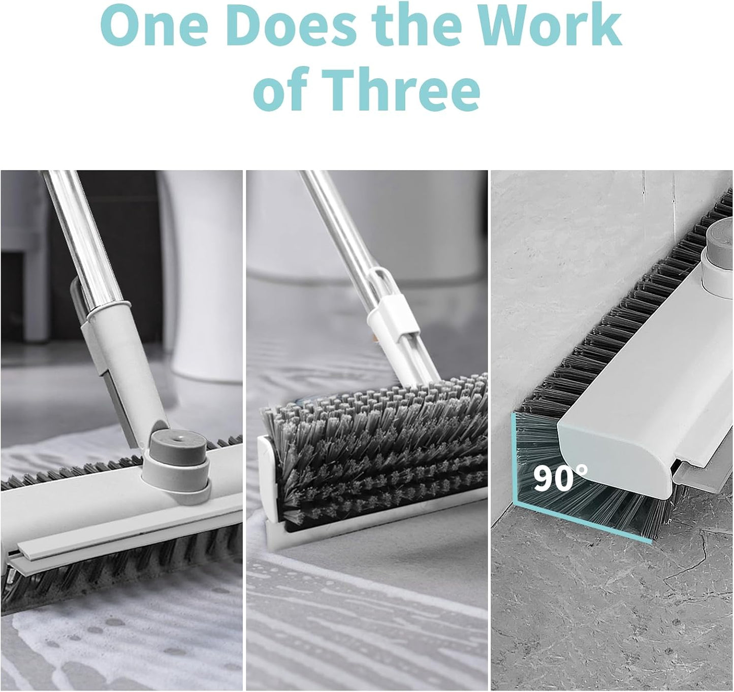 Floor Scrub Brush with Long Handle, 3 in 1 Scrape and Heavy-Duty Stiff Bristle Scrubber Brush