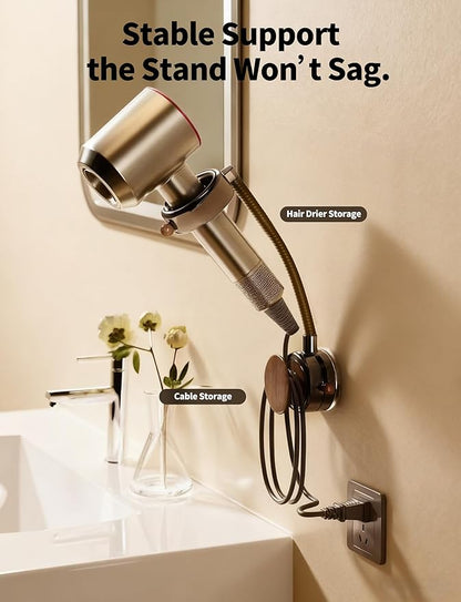 No-Drill Strong Suction Cup Hair Dryer Stand - Adjustable Bathroom Storage