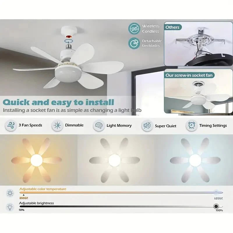 🎁 2-in-1 Portable Ceiling Fan with Light (Includes Remote Control)