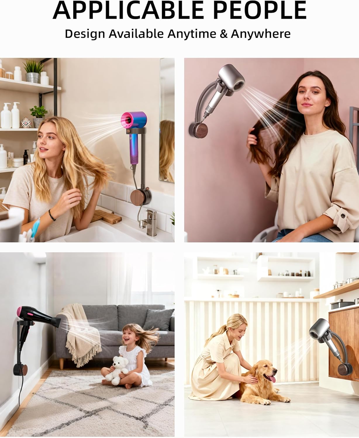 No-Drill Strong Suction Cup Hair Dryer Stand - Adjustable Bathroom Storage