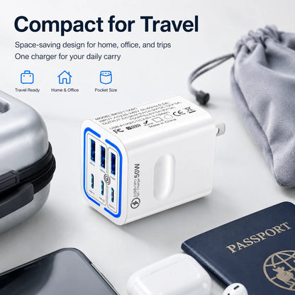 Portable Multi Port Charging Station 50W, 6- Port USB C & USB A