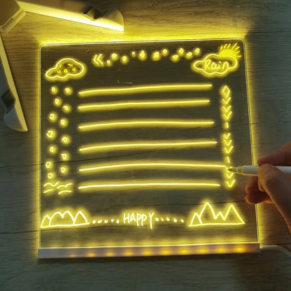 LED Note Board with Night Light & 7 Pens - Kids Drawing & Message Board