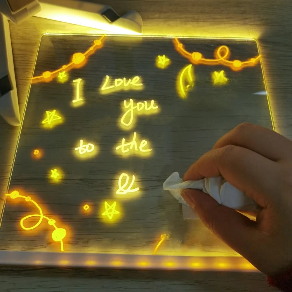 LED Note Board with Night Light & 7 Pens - Kids Drawing & Message Board