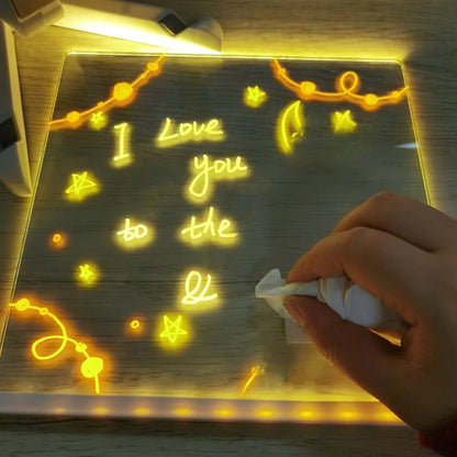 LED Note Board with Night Light & 7 Pens - Kids Drawing & Message Board
