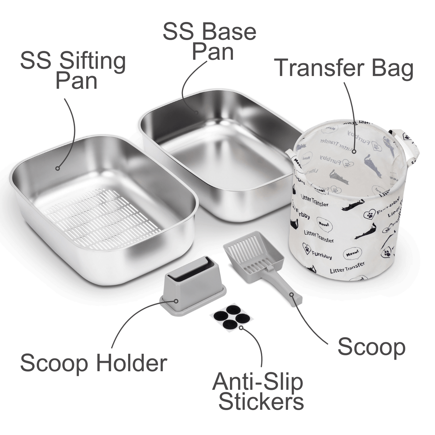 XL Stainless Steel Sifting Litter Box for Regular Clumping Litter