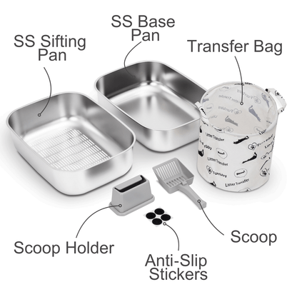XL Stainless Steel Sifting Litter Box for Regular Clumping Litter