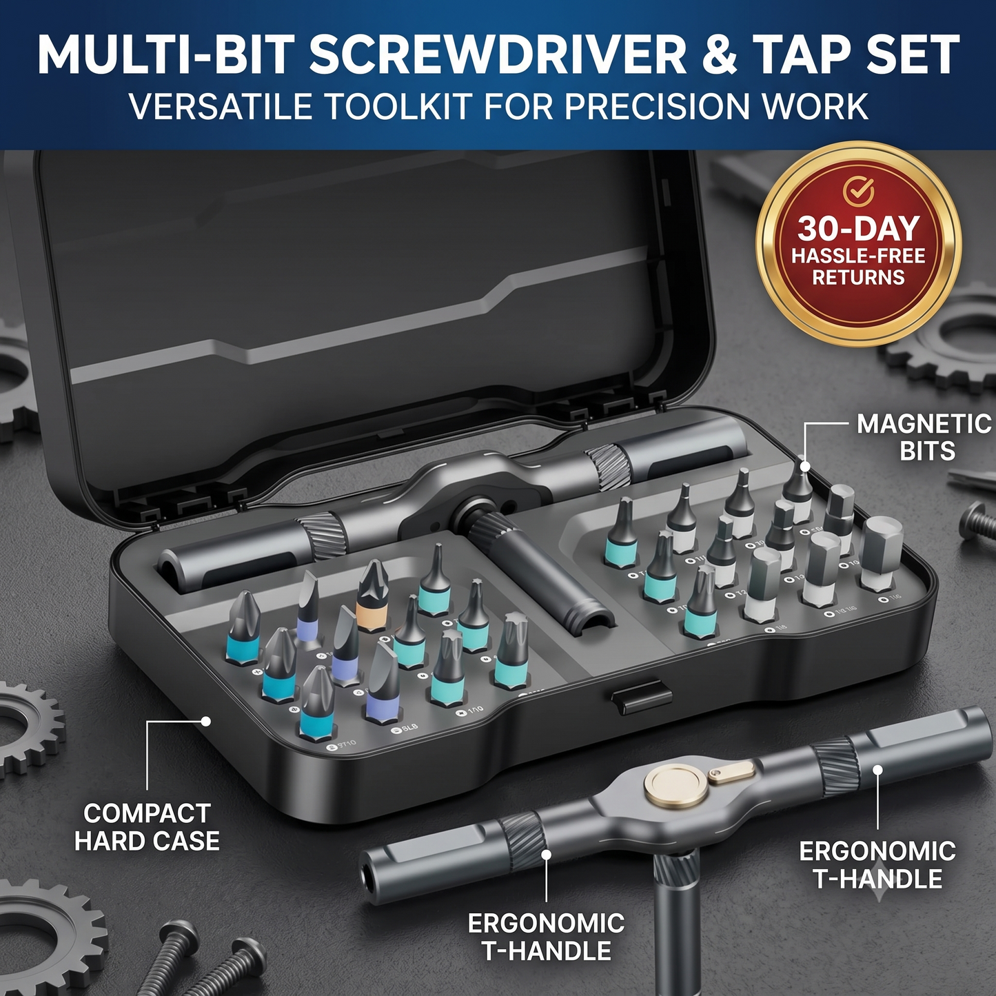 مجموعة مفكات 24 في 1 بتصميم ذاتي التركيب، مغناطيسية وصغيرة الحجم ومحمولة بمفكات سقاطة