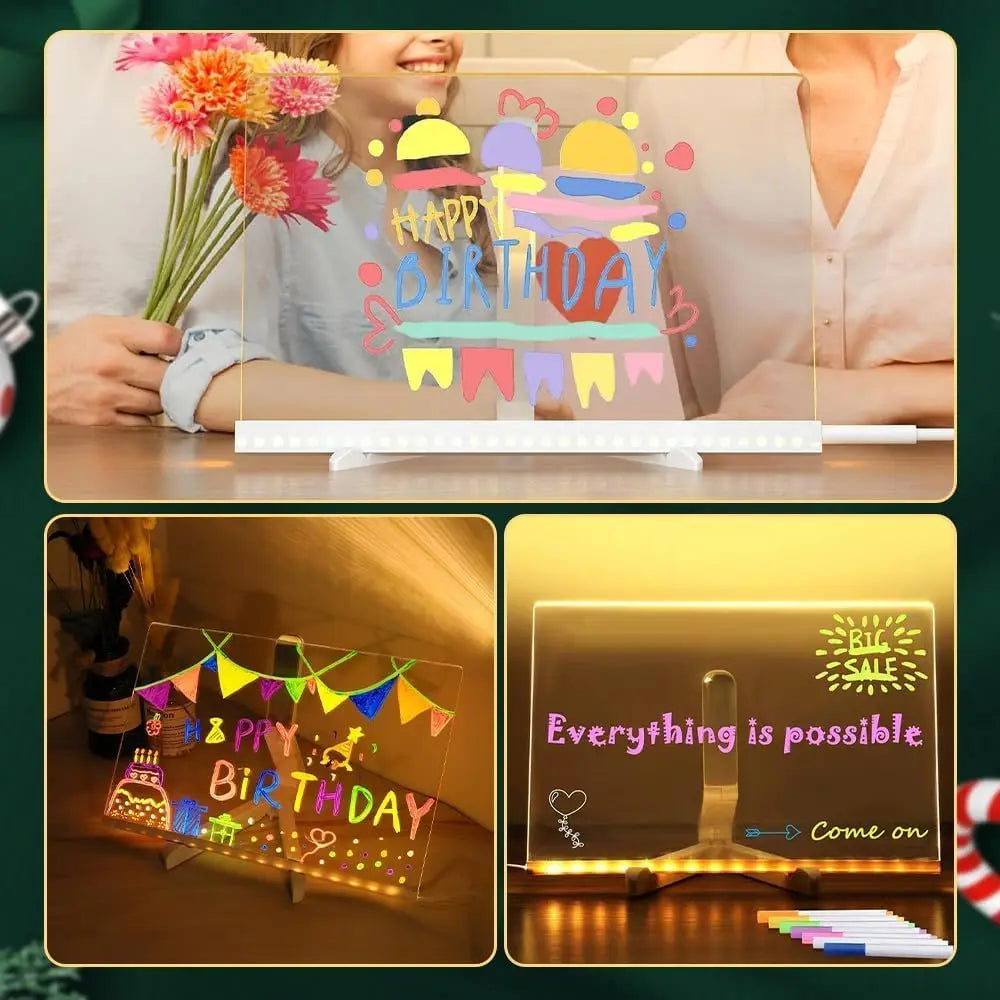 LED Note Board with Night Light & 7 Pens - Kids Drawing & Message Board