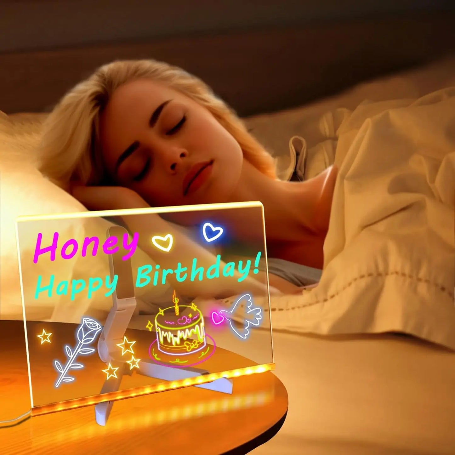 LED Note Board with Night Light & 7 Pens - Kids Drawing & Message Board