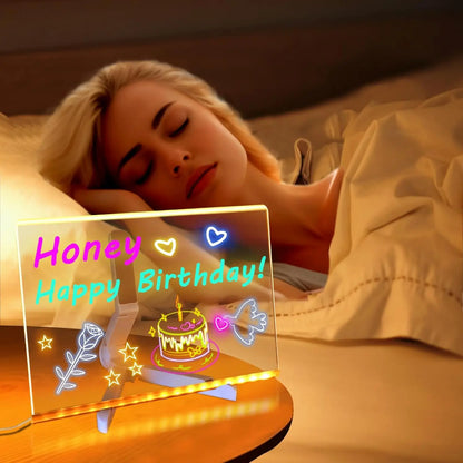 LED Note Board with Night Light & 7 Pens - Kids Drawing & Message Board