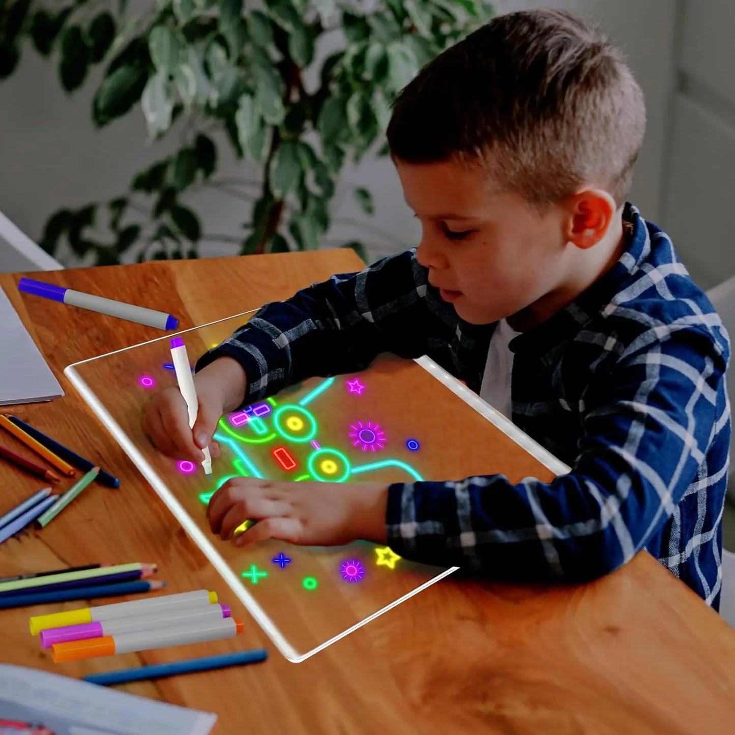 LED Note Board with Night Light & 7 Pens - Kids Drawing & Message Board