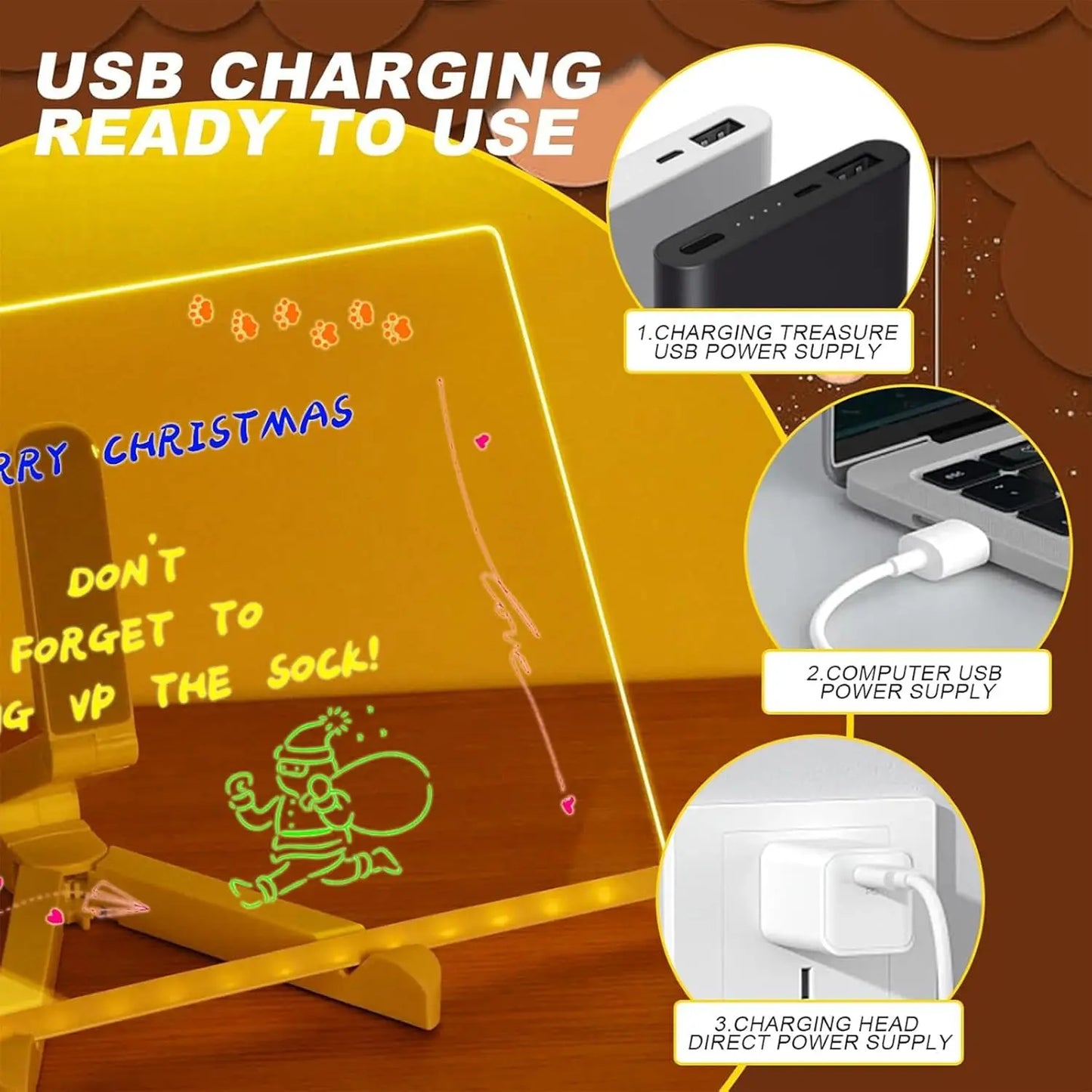 LED Note Board with Night Light & 7 Pens - Kids Drawing & Message Board