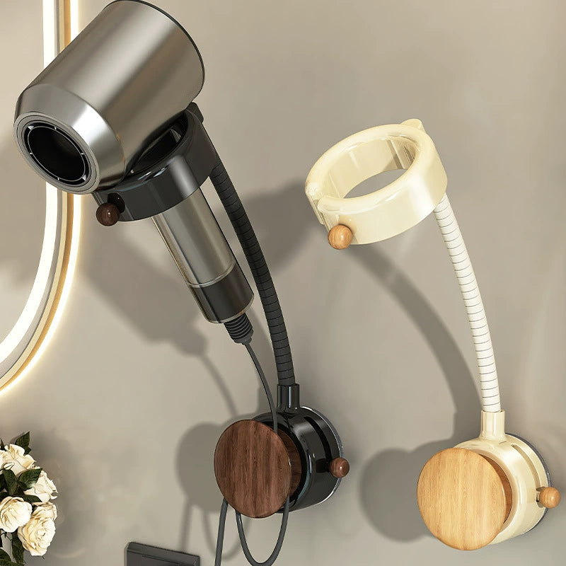 No-Drill Strong Suction Cup Hair Dryer Stand - Adjustable Bathroom Storage