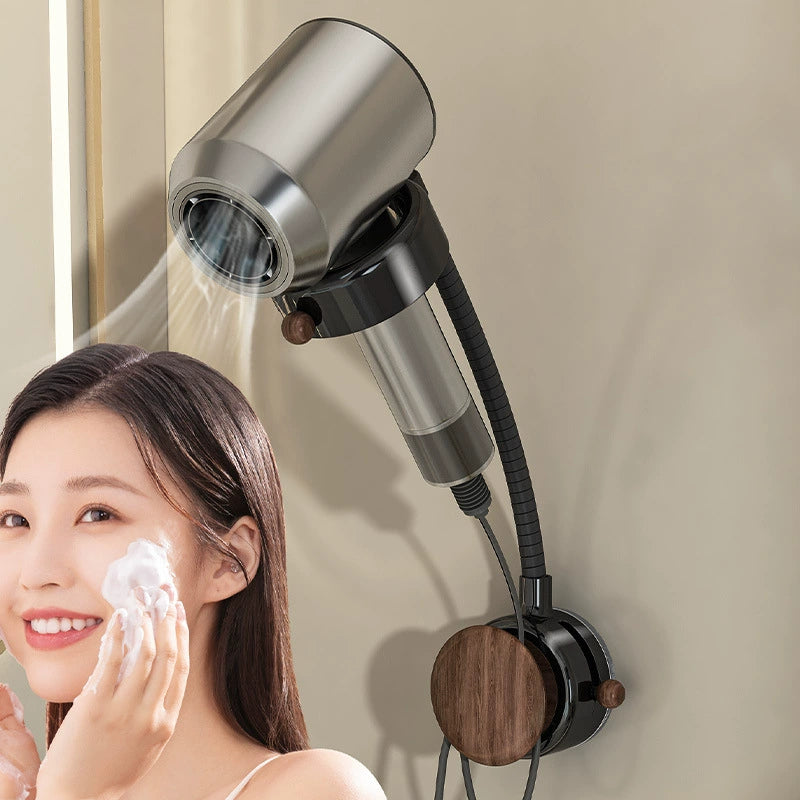 No-Drill Strong Suction Cup Hair Dryer Stand - Adjustable Bathroom Storage