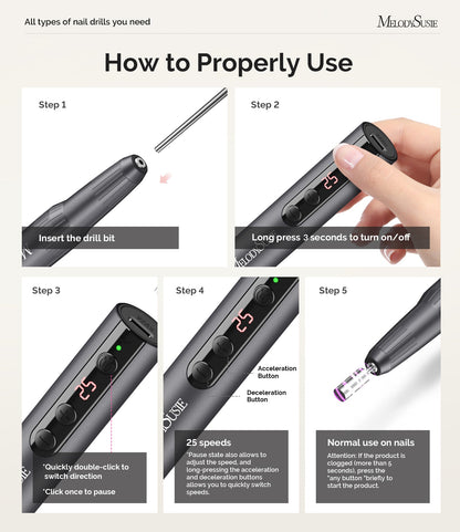 Pen-Shaped Rechargeable Nail Drill