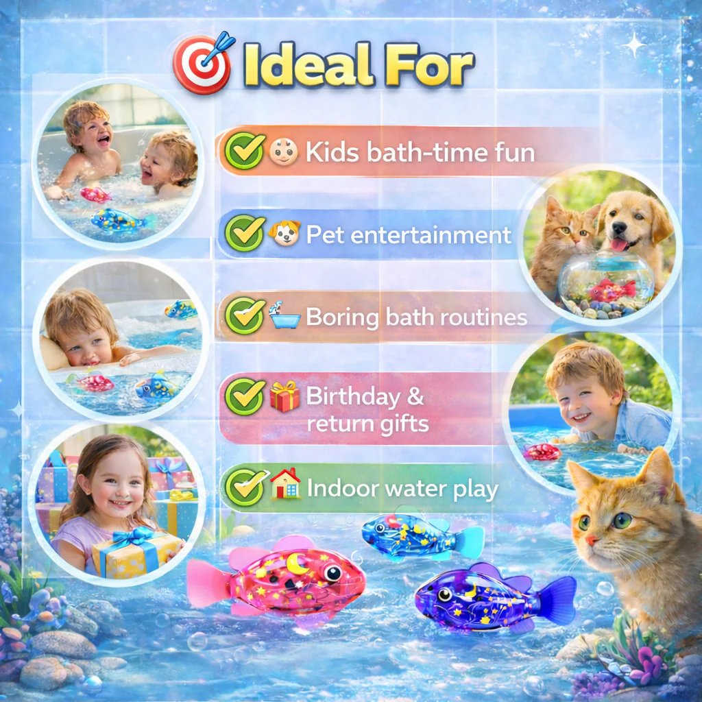 سمكة روبوت سحرية متوهجة (4 قطع) - ألعاب سباحة بإضاءة LED تعمل بالماء 🐠✨
