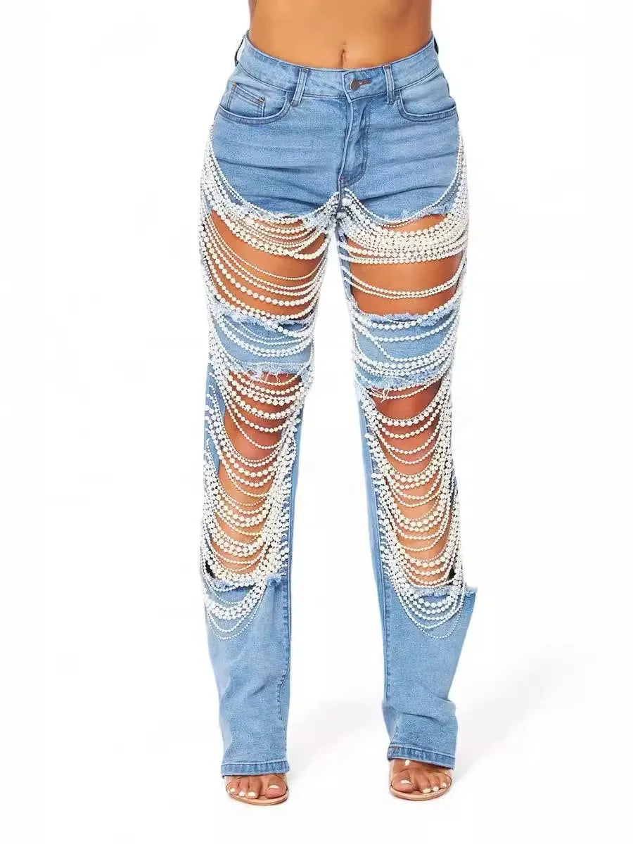 Upgrade your wardrobe 🔥Buy the trendy chain embellished jeans of 2024 now!