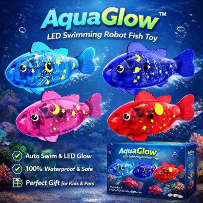 سمكة روبوت سحرية متوهجة (4 قطع) - ألعاب سباحة بإضاءة LED تعمل بالماء 🐠✨