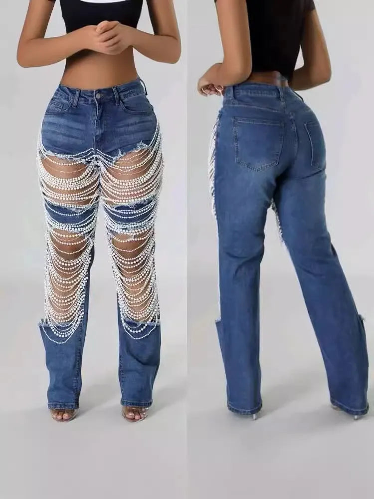 Upgrade your wardrobe 🔥Buy the trendy chain embellished jeans of 2024 now!