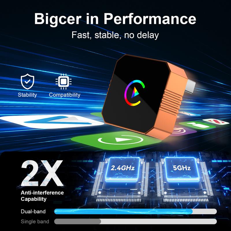 New CarPlay 2026 Wireless Adapter for iPhone/Android Apple 17 Orange Fast Connect No Delay Hands-Free Calling Electronic Charger CarPlay Adapter