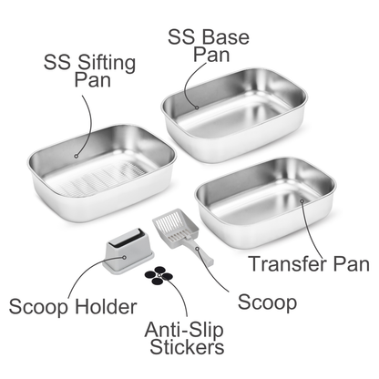 XL Stainless Steel Sifting Litter Box for Regular Clumping Litter