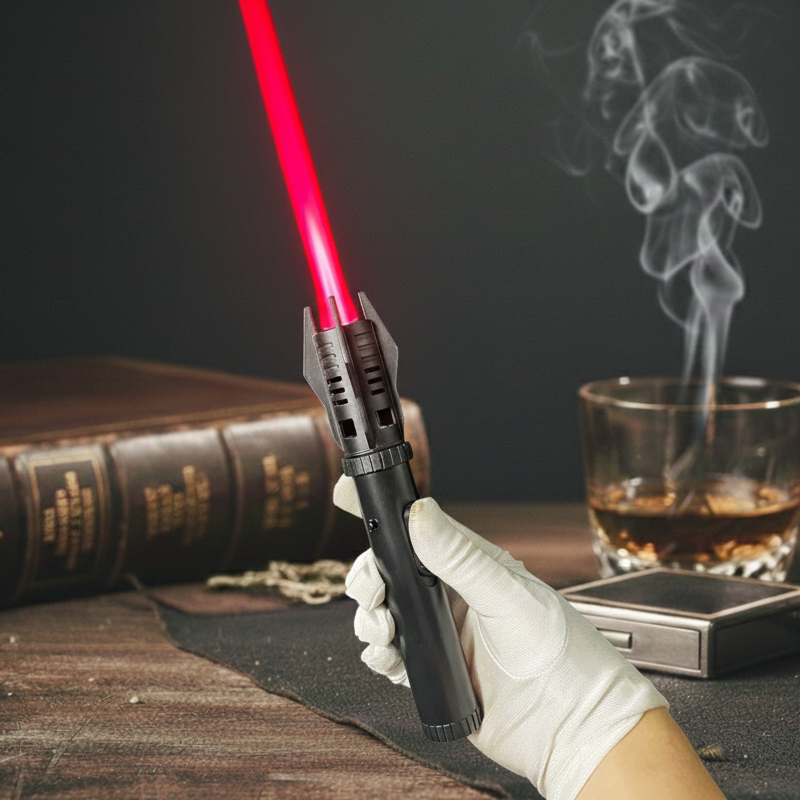 Hrimzw™ Lightsaber Lighter - Black Windproof Metal Torch Lighter with Red Flame for Kitchen, Candles & Outdoor Survival - Cool Gift for Star Wars Fans