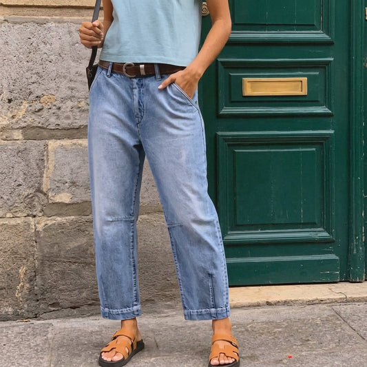 Lumière – Women's High-Waisted Cropped Barrel Jeans