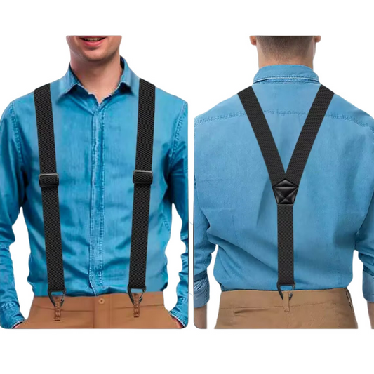👔 لفترة محدودة: خصم 50%! 🔥 حمالات بنطلون رجالي على شكل حرف X مع مشابك تثبيت شديدة التحمل - عريضة، قابلة للتعديل ومتينة للعمل والاستخدام اليومي 🎩